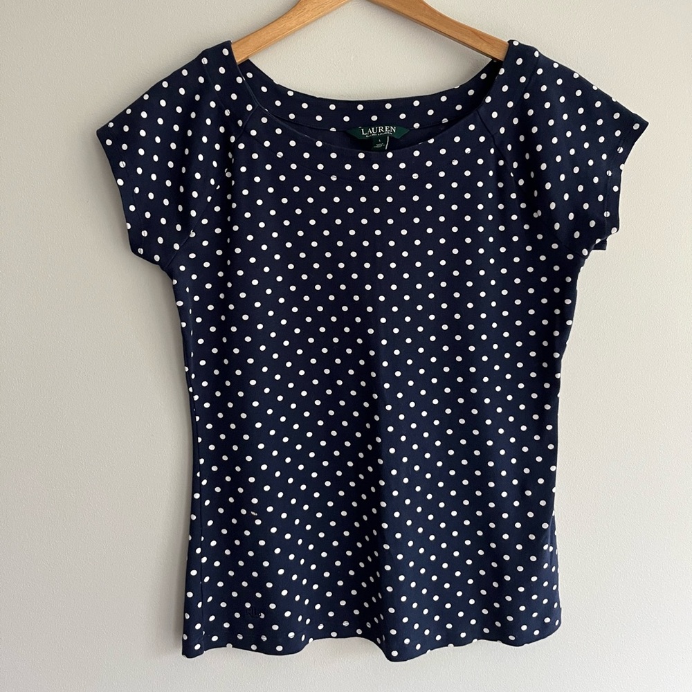 Ralph Lauren Navy Blue Polka Dot Short Sleeve Tee